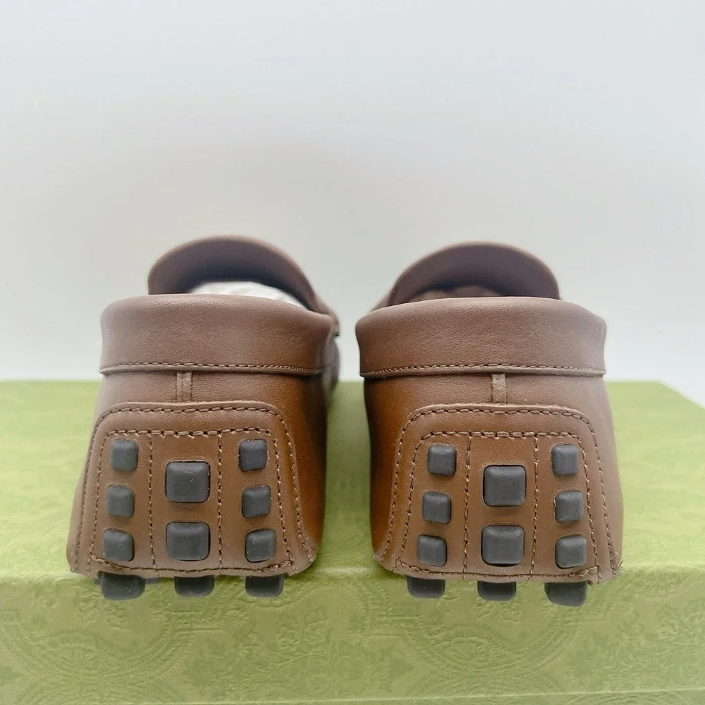 Gucci Supreme GG Interlocking Loafer Driving Shoes Mens Brown UK 8.5 US 9
